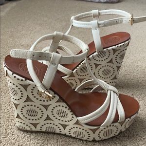 TORY BURCH Off-White Wedge Sandals